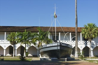 Boat in front of the Bolivian Navy barracks