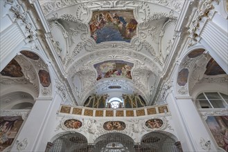 Interior view with organ loft and ceiling frescoes