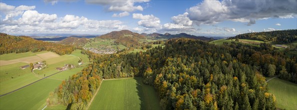 View over autumn forest to Laeufelfingen