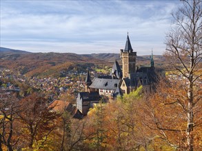 View from Agnesberg on Wernigerode Castle in autumn