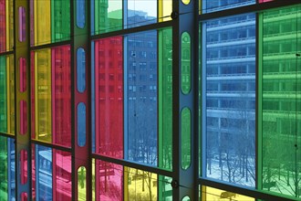 Colorful windows in the foyer of the Palais des congres de Montreal convention centre