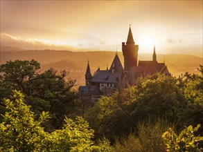 View from Agnesberg on Wernigerode Castle at sunset