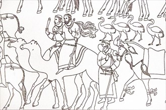 Sketch of wall paintings of the Sogdian palaces