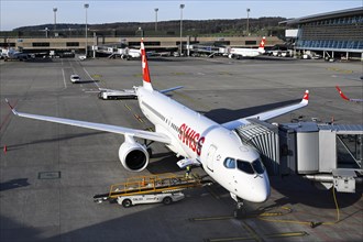 Zurich Airport with aircraft Swiss Airbus A220-300 HB-JCS