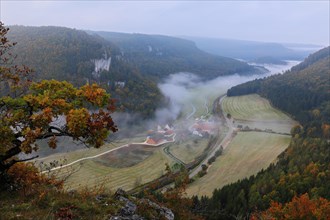 View from the Korbfelsen to the Talhofe with hydroelectric power plant power station