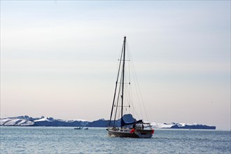 Sailboat and icebergs