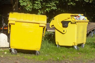 Yellow bins for plastic waste