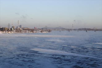 Rising Fog caused by extreme cold temperatures on the Saint Lawrence River