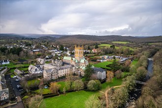 Buckfast Abbey Church from a drone