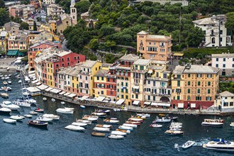 Portofino and the port of Portofino with its pastel-coloured house facades