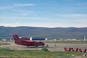 Air Greenland runway and aircraft at Kangerlussuaq Airport