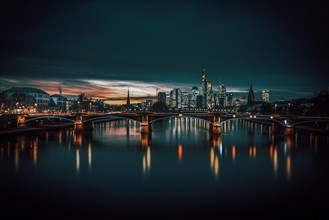 View of Frankfurt and the illuminated Frankfurt skyline