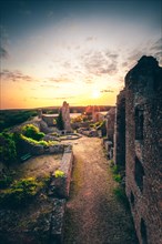 Castle ruins at sunset