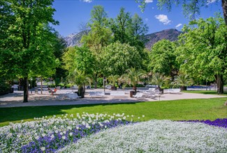 Royal spa garden with flower borders in spring