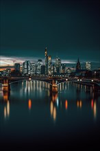 View of Frankfurt and the illuminated Frankfurt skyline