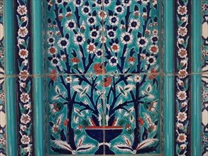 Wall with ornamental tile pattern