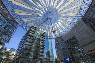 Tented glass roof dome with skyscrapers of the Sony Center