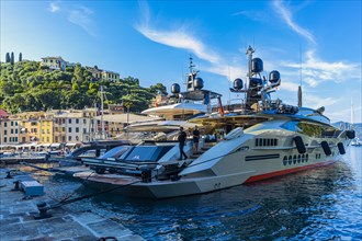 Luxury yachts anchored in Portofino harbour