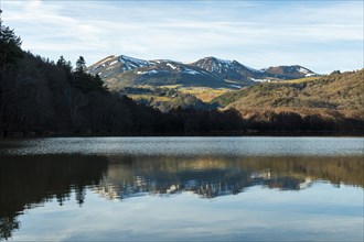 Lake Chambon in winter and Sancy massif