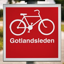 Red traffic sign with pictogram bicycle