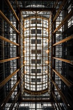 The view upwards in a hall made of steel and glass