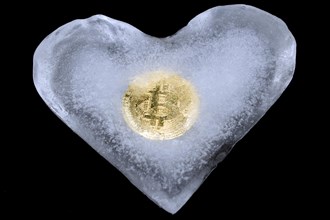 Bitcoin frozen in heart shape