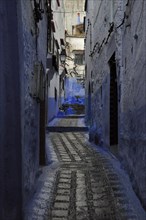 Alley with blue houses