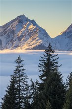 Winter mountain landscape with closed fog cover over the Inn valley
