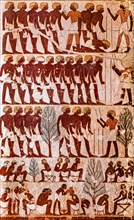 Soldiers in three rows with provision bags