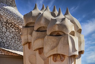 Sculptural ventilation shafts on the Casa Mila or La Pedrera by Antoni Gaudi