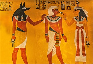 Tutankhamun is greeted by Anubis and Hathor