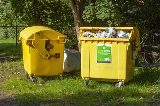 Yellow bins for plastic waste