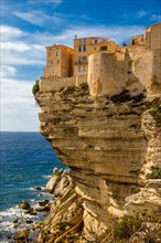 Steep coast of Bonifacio with old town on a limestone plateau