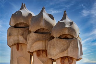 Sculptural ventilation shafts on the Casa Mila or La Pedrera by Antoni Gaudi