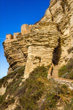 Steep coast of Bonifacio with old town on a limestone plateau