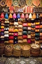 Leather goods in the narrow souks of Fes