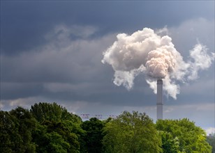 Smoking industrial chimney from Klingenberg power station in Rummelsburg