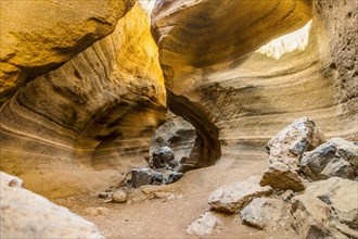 Amazing orange canyon called Barranco de las vacas located in heart of Grand Canaria