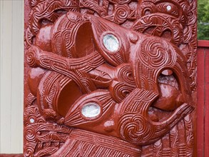 Carvings at the Maori Meeting House in Ohinemutu