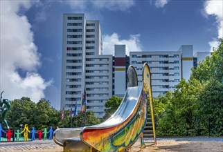 Children's slide on a playground in the Maerkisches Viertel