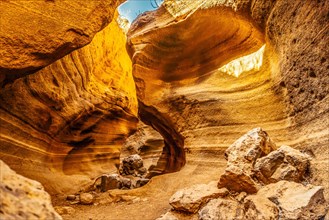 Amazing orange canyon called Barranco de las vacas located in heart of Grand Canaria