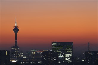 Duesseldorf skyline at sunset