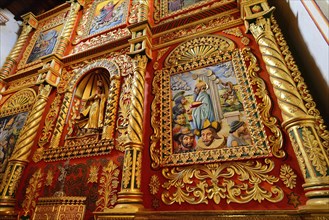 Detail of the colourful altar of the mission church Catedral Inmaculada