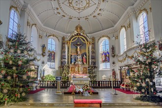 Main altar with Christmas trees