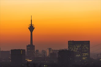 Duesseldorf skyline at sunset