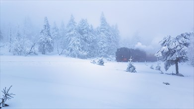 Brockenbahn in snowy landscape