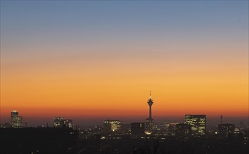 Duesseldorf skyline at sunset