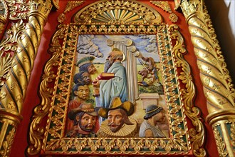 Detail of the colourful altar of the mission church Catedral Inmaculada