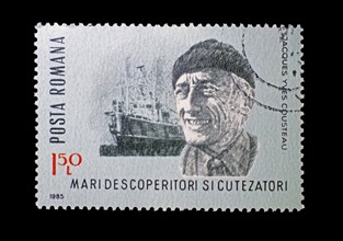 Romanian stamp in honour of the marine explorer Jacques Yves Cousteau