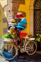 Hats decorated on bicycle